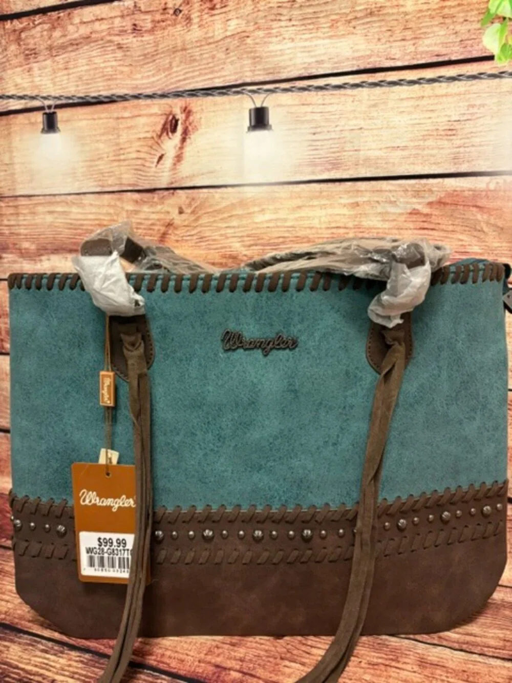 Wrangler Turquoise Aztec Fringe Western Tote Bag NWT